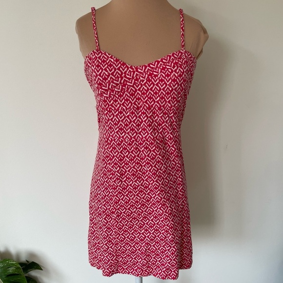 Free People Twist N Shout Red White Eyelet Printed Open-Back Cami Mini Dress M - Picture 3 of 10